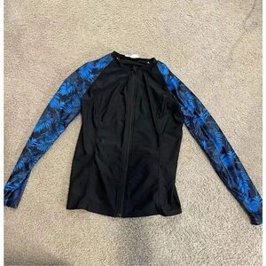 Jasambac Women's Floral Long Sleeve Rash Guard Swim Shirt Black M